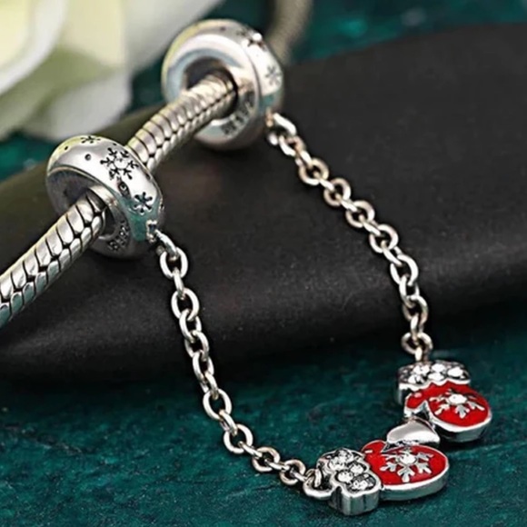 Mittens Bead Charm Stopper Chain Charm, S925 Silver Stamped, Christmas Jewelry, - Picture 3 of 3
